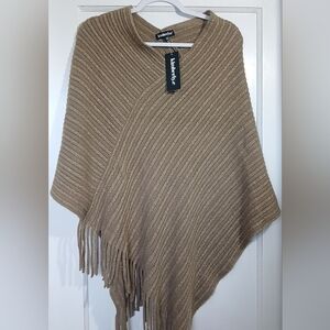 Kimberly C Knit Fringe Poncho NWT